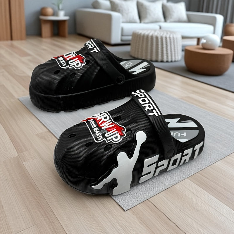 Herren Dual-Use EVA Slide Sandalen Schwarz Cartoon Design Rutschfeste Bequeme Hausschuhe Innen Aussen